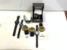 ELLIOT BROWN GENTS WRISTWATCH WITRH A SPARE STRAP, AND THREE OTHER WRIST WATCHES AND FOUR SAILING