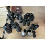 A PAIR OF CARL ZEISS 8X30 BINOCULARS, MARK SCHEFFEL 20X50 BINOCULARS, PRAKTICA 20X50 BINOCULARS, AND