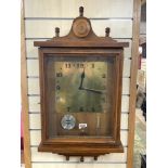 WOODEN OAK CLOCK AND BAROMETER/THERMOMETER 83 X 43 CM
