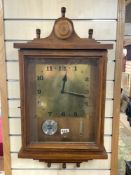 WOODEN OAK CLOCK AND BAROMETER/THERMOMETER 83 X 43 CM
