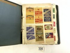 A FOLDER OF MATCH BOX COVERS, BRITISH, USA, AND OTHER COUNTRIES.