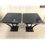 TWO WOODEN ART DECO EBONISED SIDE TABLES 60 X 60CM