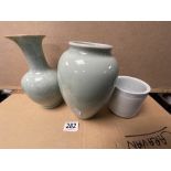 CHINESE CELADON VASES INCLUDES CRACKLE GLAZE LARGEST 22CM