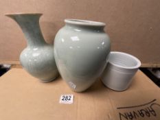 CHINESE CELADON VASES INCLUDES CRACKLE GLAZE LARGEST 22CM