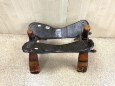 ANTIQUE CAMEL SADDLE WOOD AND LEATHER