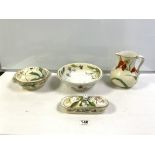 A SMALL PORCELAIN FLORAL DECORATED TOILET SET.