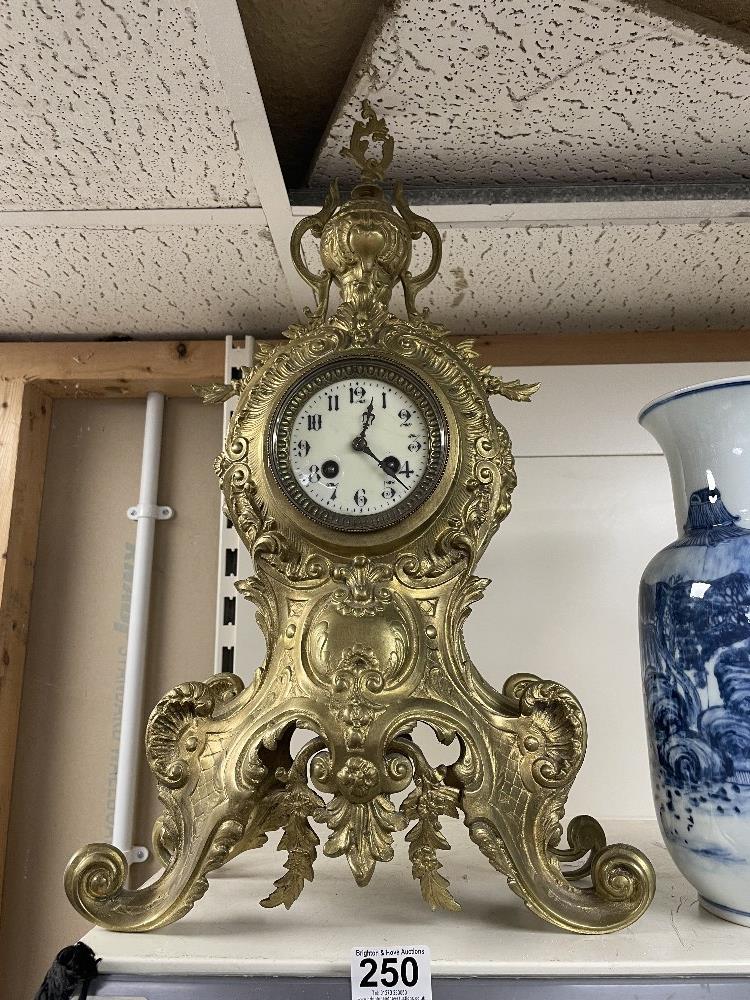 LARGE FRENCH GILDED BRASS EARLY 20TH CENTURY MANTEL CLOCK BY JAPY FRERES OF PARIS 59CM NO KEY OR