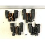 A PAIR OF ZENITH 7X50 BINOCULARS NO 81669, PAIR OF BOOTS 10X50 BINOCULARS, AND TWO OTHER PAIRS OF