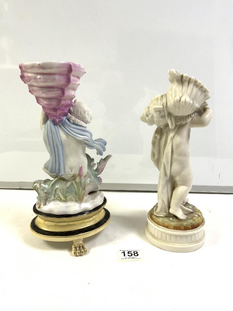 A PARIS PORCELAIN CHERUB SITTING ON SERPENT VASE A/F,30 CMS AND A PORCELAIN FIGURE OF A BOY CARRYING - Image 4 of 6