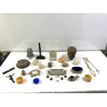 NIELO WORK TRAY, SALT AND TWO NAPKIN RINGS, WHITE METAL FISH CONDIMENT ETC.