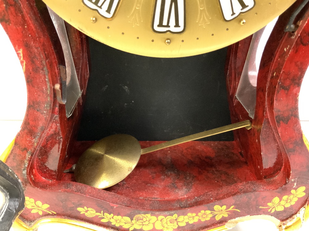 A 20-CENTURY RED AND GOLD LACQUER-SHAPED BRACKET CLOCK BY -LE CASTEL. WITH A SWISS MOVEMENT, 110177. - Image 4 of 9