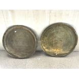 TWO VINTAGE BRASS WALL CHARGERS 67 CM DIAMETER