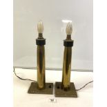 A PAIR OF MILITARY BRASS SHELL CONVERSION TABLE LAMPS. 37 CMS.