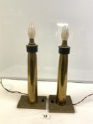 A PAIR OF MILITARY BRASS SHELL CONVERSION TABLE LAMPS. 37 CMS.