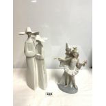 A LLADRO GROUP OF TWO NUNS, 32 CMS, AND LLADRO CARNIVAL COUPLE GROUP.