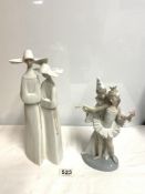 A LLADRO GROUP OF TWO NUNS, 32 CMS, AND LLADRO CARNIVAL COUPLE GROUP.