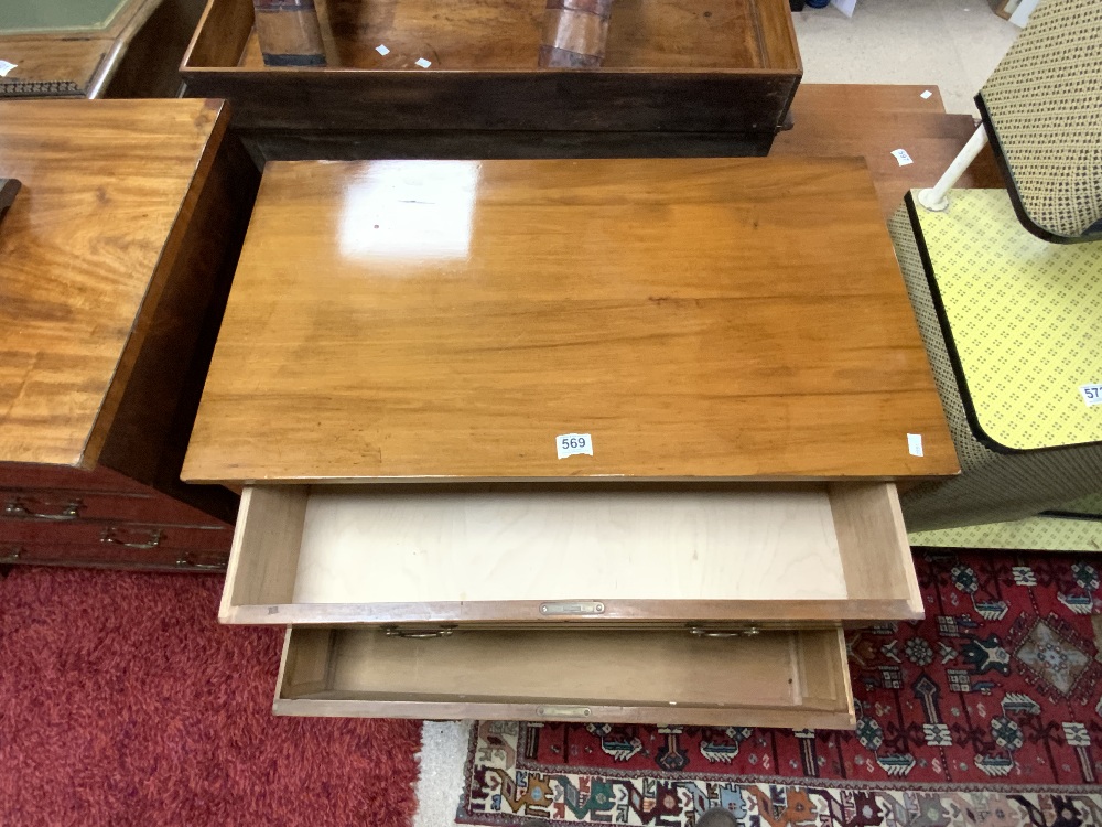 A LATE VICTORIAN SATIN WALNUT CHEST OF THREE DRAWERS. 90X50X82 CMS. - Image 2 of 3