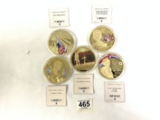 GOLD PLATED PROOF COINS X 5