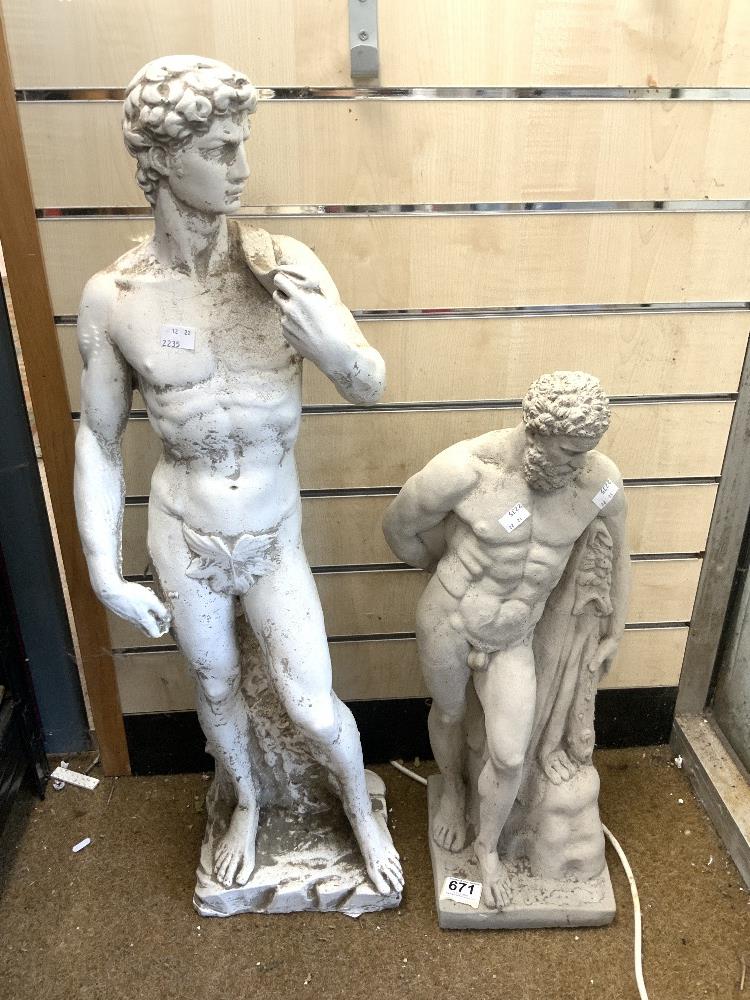 TWO CONCRETE CLASSICAL FIGURES LARGEST 83CM - Image 4 of 4