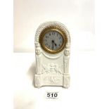 A FRENCH BREVET S.G.D.G. PARIAN WARE MANTEL CLOCK, WITH EMBOSSED GRIFFIN DECORATION, WITH A SILVERED