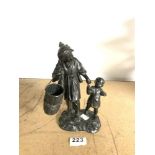 NINETEENTH CENTURY ORIENTAL BRONZED SPELTER GROUP- OF A WOMAN AND CHILD. CHARACTER MARK TO BASE,