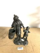 NINETEENTH CENTURY ORIENTAL BRONZED SPELTER GROUP- OF A WOMAN AND CHILD. CHARACTER MARK TO BASE,