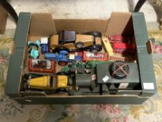 A MODEL OF A 1940"S AMBULANCE, CORGI REGAL COACH, CRESCENT TOY LTD TRACTOR. AND OTHER TOY VEHICLES.