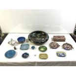 CHINESE CLOISONNE CIRCULAR BOWL, 30 CMS DIAMETER, CLOISONNE RICE BOWL, AND OTHER CLOISONNE AND