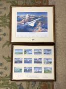 TWO CONCORDE FRAMED AND GLAZED PRINTS WITH SIGNATURES 61 X 53 CM