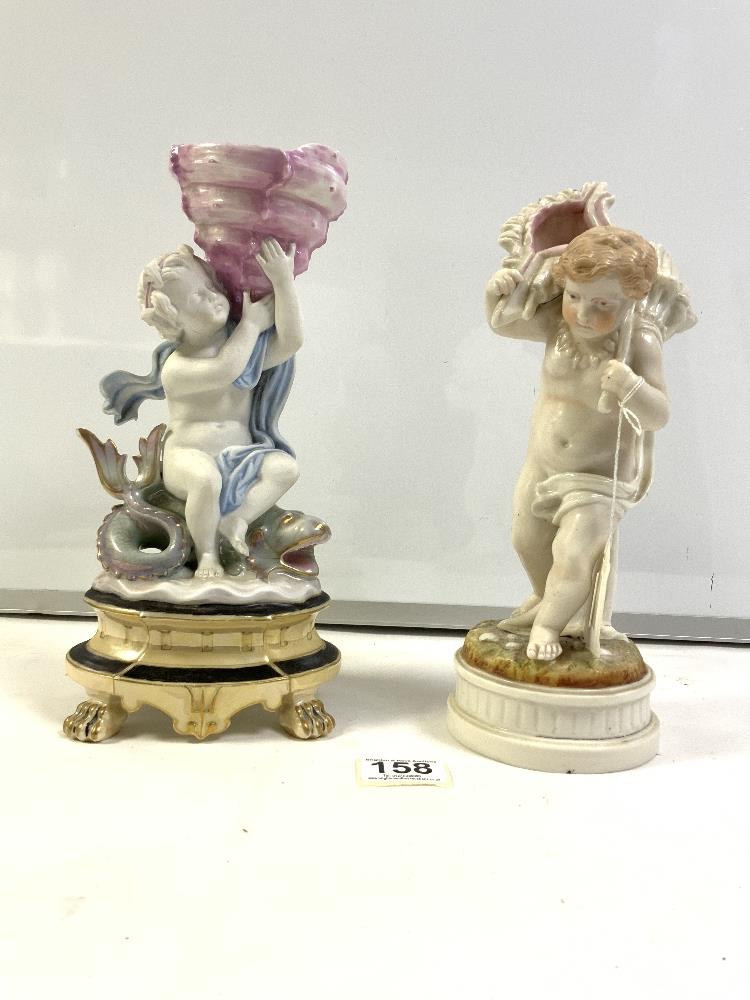 A PARIS PORCELAIN CHERUB SITTING ON SERPENT VASE A/F,30 CMS AND A PORCELAIN FIGURE OF A BOY CARRYING - Image 3 of 6