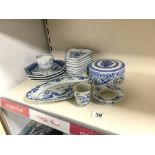 CHINESE BLUE AND WHITE CHINA, INCLUDES, THREE OCTAGONAL PLATES, NINE PICKLE DISHES, CUP AND