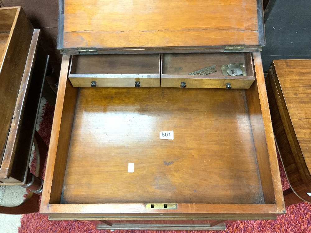 VICTORIAN ROSEWOOD SLIDING TOP DAVENPORT WITH SLIDE AND FOUR DRAWS AND GREEN TOOLED LEATHER AND - Image 3 of 8