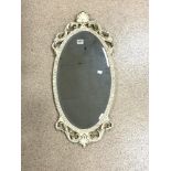 OVAL WHITE PAINTED ORNATE WALL MIRROR, 36X80.