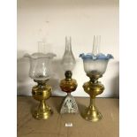 ORNATE METAL BASED VICTORIAN OIL LAMP WITH GLASS FUNNEL, DUPLEX VICTORIAN BRASS OIL LAMP WITH