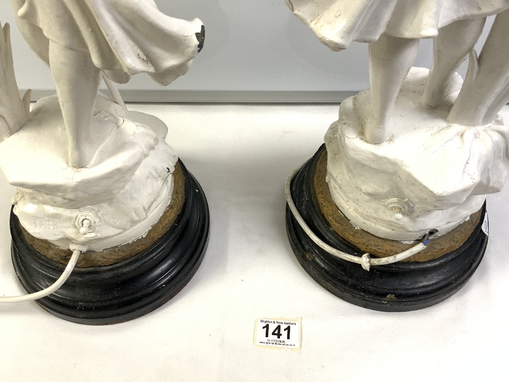 A PAIR OF LATE VICTORIAN PAINTED SPELTER CLASSICAL FIGURE LAMPS. 60 CMS. - Image 6 of 6