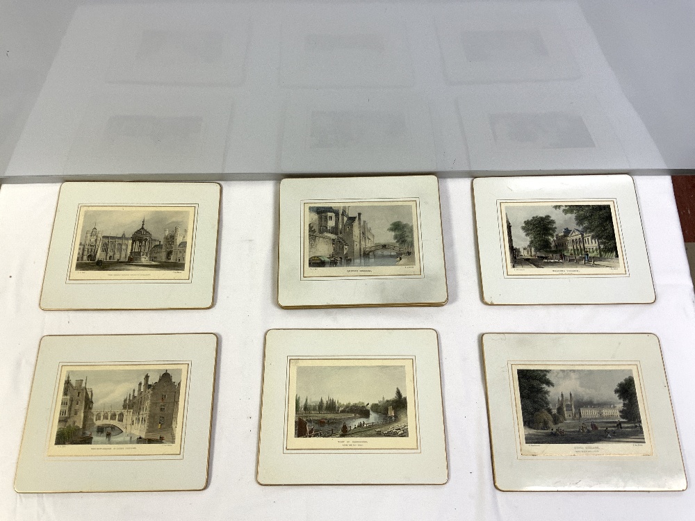 TWO GILT DECORATED TEA TRAYS, A SMALL LAQUERED INDIAN TRAY AND SET OF EIGHT SCENIC PLACE MATS. - Image 4 of 5