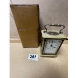 BRASS CARRIAGE CLOCK WITH CASE FROM MEAKERS OF PICCADILLY 14CM