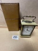 BRASS CARRIAGE CLOCK WITH CASE FROM MEAKERS OF PICCADILLY 14CM