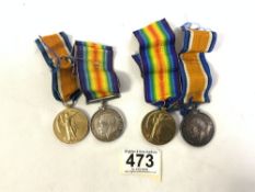 TWO PAIRS OF WW1 MEDALS AND RIBBONS 212664 GNR. S.E.YEATES R.A WITH W.R-43397 PNR.H.KING R.E