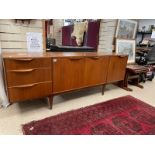 MID-CENTURY TEAK MCINTOSH LONG SIDEBOARD THREE DRAWERS AND THREE CUPBOARDS 201 X 48 X 76 CM