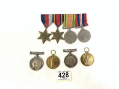 SET OF FOUR WW2 MEDALS INCLUDES BURMA STAR WITH RIBBONS AND TWO WW1 MEDALS AWARDED TO PTE W R