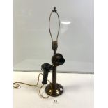 ANTIQUE BRASS STICK TELEPHONE BY THE WESTERN ELECTRIC COMPANY, USA. PROPRIOTERS AMERICAN TEL & TEL