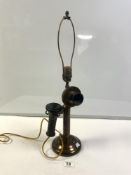 ANTIQUE BRASS STICK TELEPHONE BY THE WESTERN ELECTRIC COMPANY, USA. PROPRIOTERS AMERICAN TEL & TEL