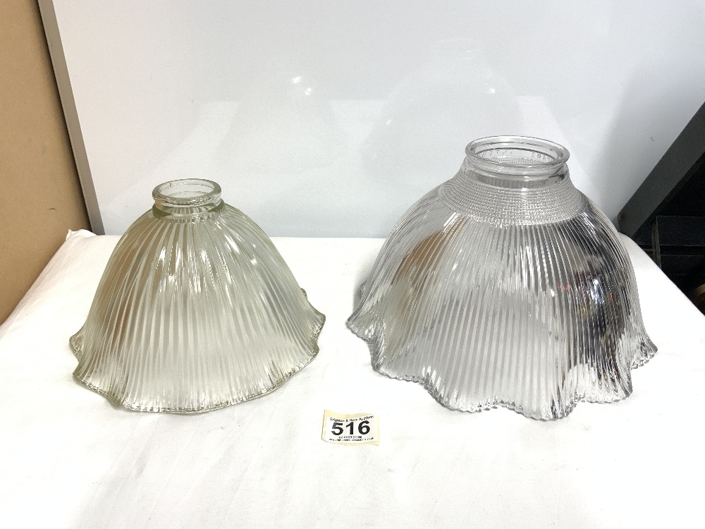 TWO VINTAGE HOLOPHANE INTENSIVE GLASS SHADES.
