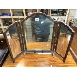 A MAHOGANY TRIPLE FOLDING DRESSING TABLE MIRROR.