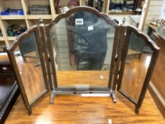 A MAHOGANY TRIPLE FOLDING DRESSING TABLE MIRROR.