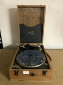 MAY-FAIR DELUXE MODEL PORTABLE WIND-UP GRAMOPHONE IN WOODEN CASE.