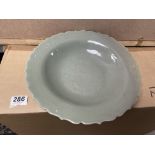 CHINESE CELADON BOWL WITH A SERRATED EDGED 30CM DIAMETER