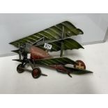 VINTAGE METAL WALL MOUNT MODEL OF A BI-PLANE MADE IN JAPAN 41 CM