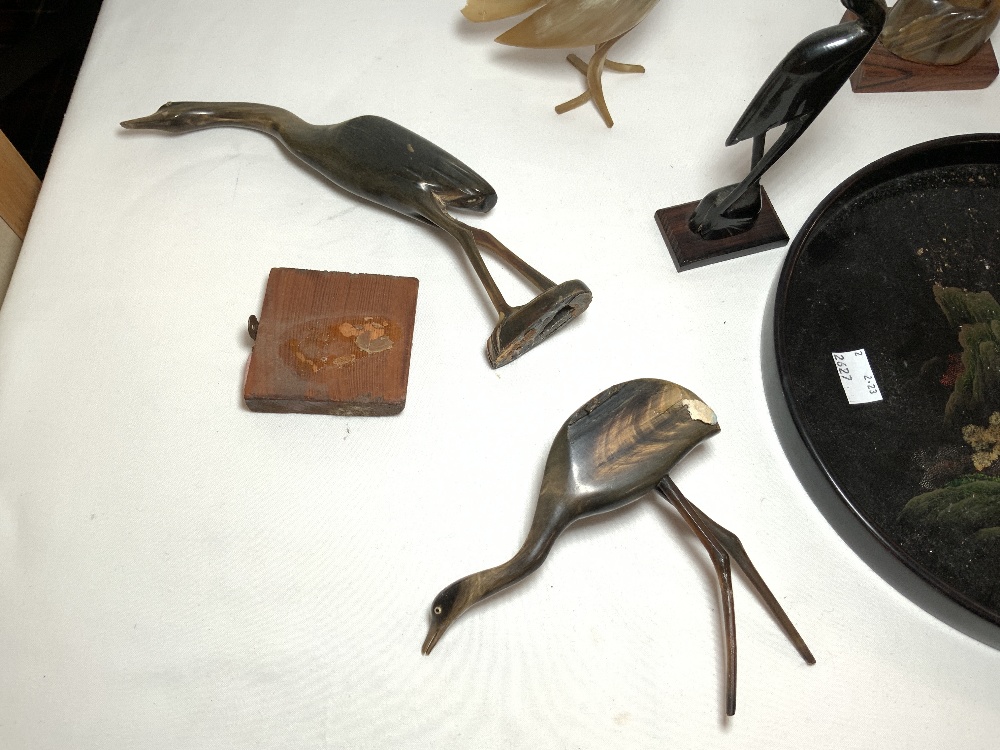 QUANTITY OF HORN BIRD SCULPTURES AND A CIRCULAR LACQUERED TRAY. - Image 2 of 6